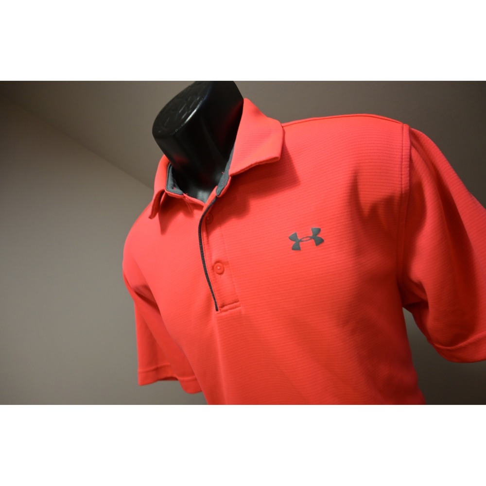 Under Armour Polo Shirt Men‎ Large Pink/Orange HeatGear Athletic Excellent